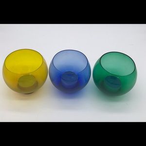 Trio set of tea light candle holders. Green, blue & yellow. Tea lights i…